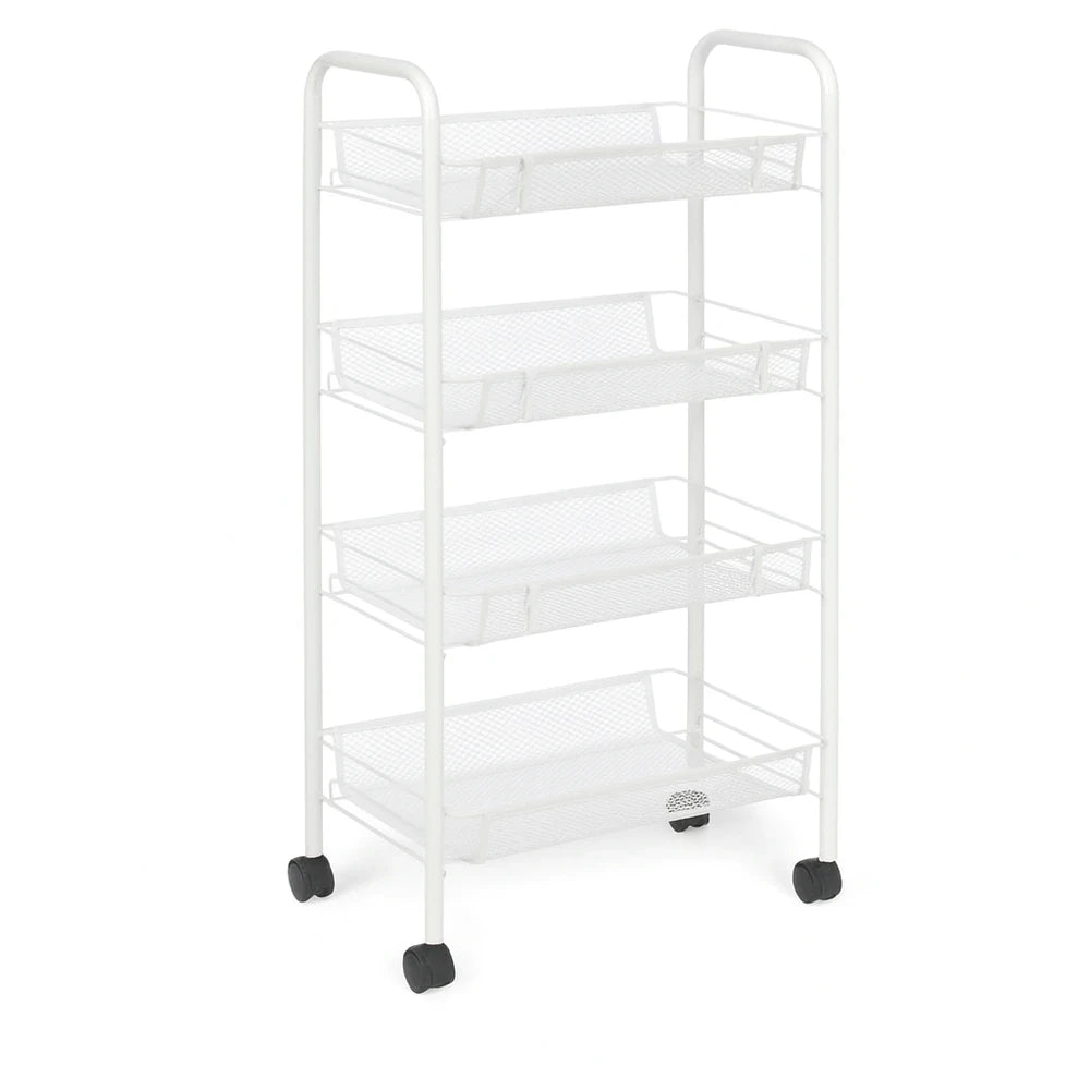4-Tier Metal Mesh Storage Trolley / Multi-Purpose 4-Layer Metal Salon Trolley with Handle