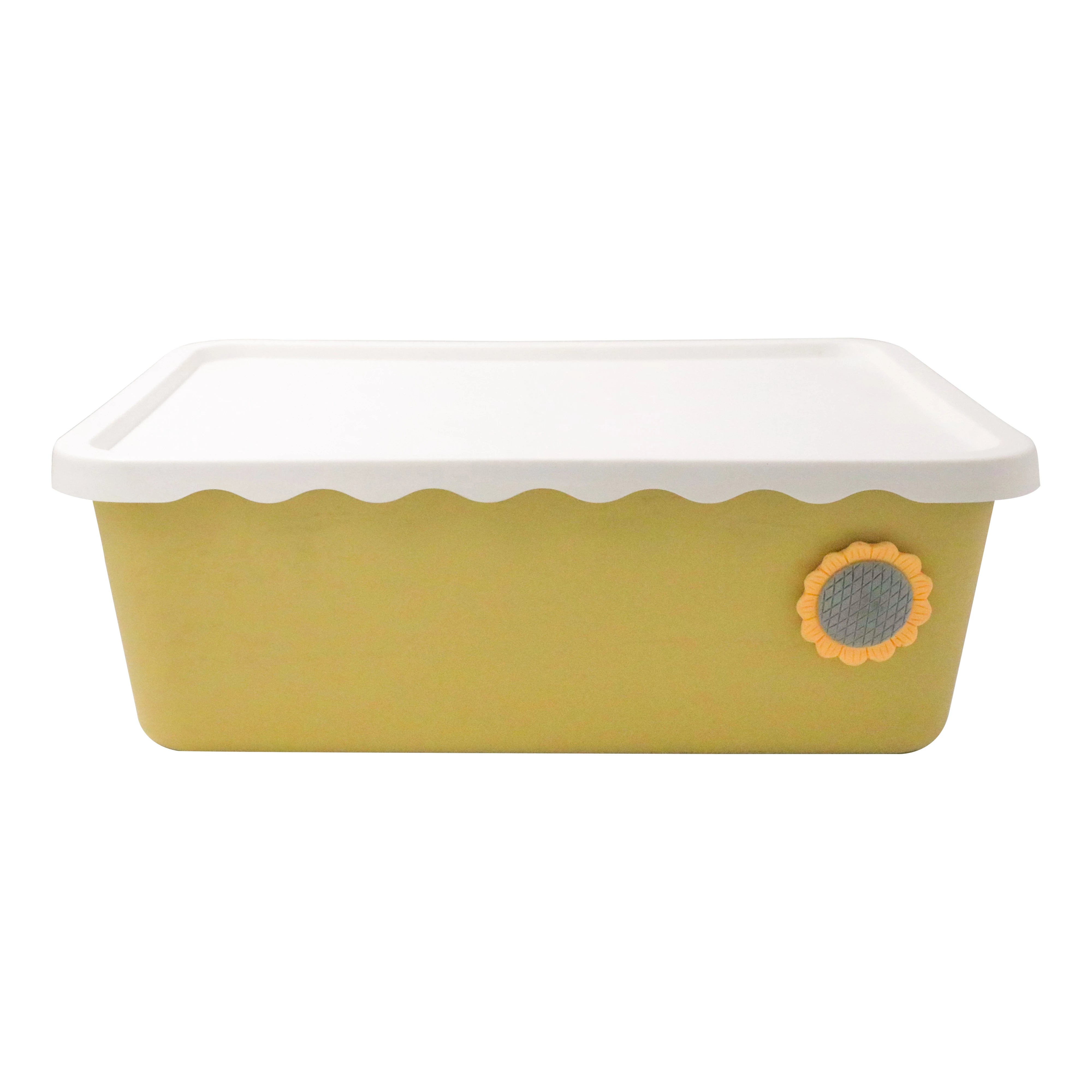 FLORAL DESIGN PLASTIC ORGANIZER BOX WITH LID-YELLOW