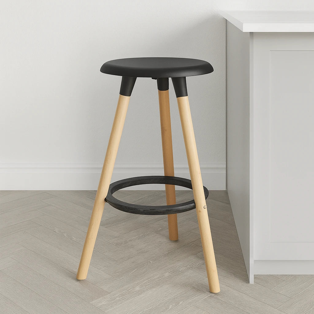 NORDIC-STYLE HEIGHT STOOL WITH WOODEN LEG-BLACK