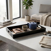 Black Zebra Pattern Wooden Deco Tray with Handles
