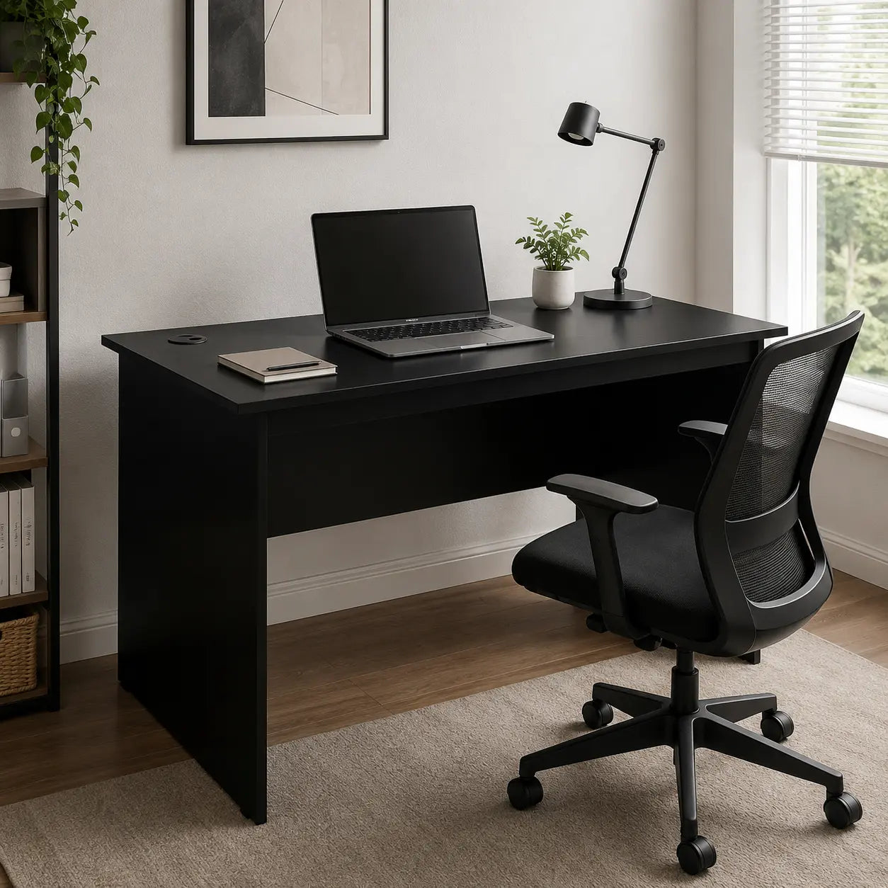 Black Office Work Desk Without Drawer