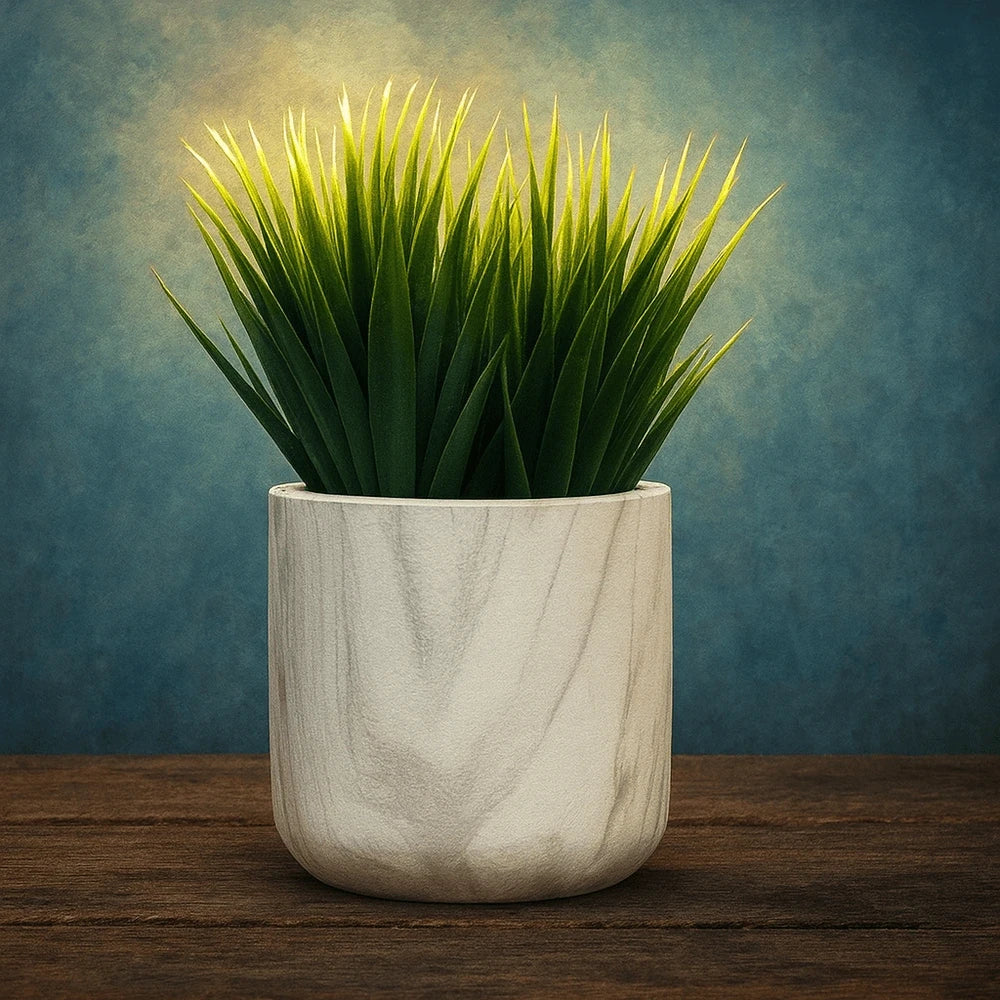 WHITE ELEGANT WAVY POT WITH ARTIFICIAL PLANT