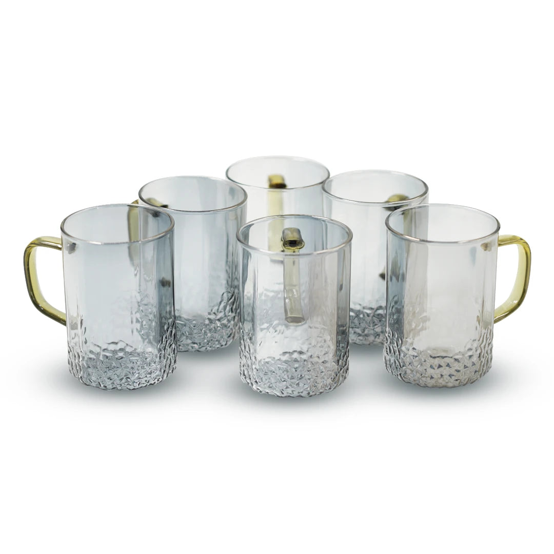 DIAMOND BOTTOM GLASS MUG SET – 6 PCS