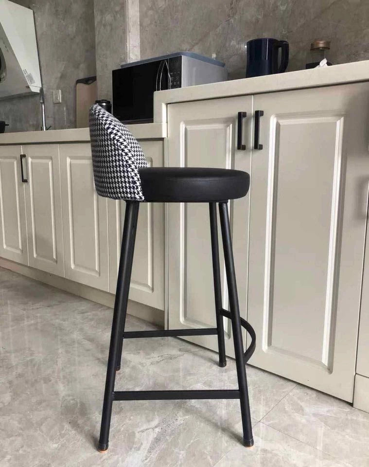 HOUNDSTOOTH FAUX LEATHER DESIGNER BAR STOOL
