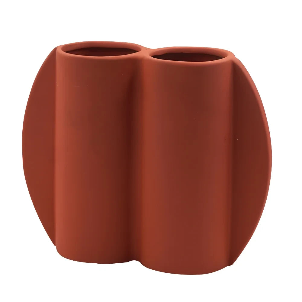 MODERN TERRACOTTA DUAL TUBE CERAMIC VASE | TWIN TUBE MODERN CERAMIC VASE
