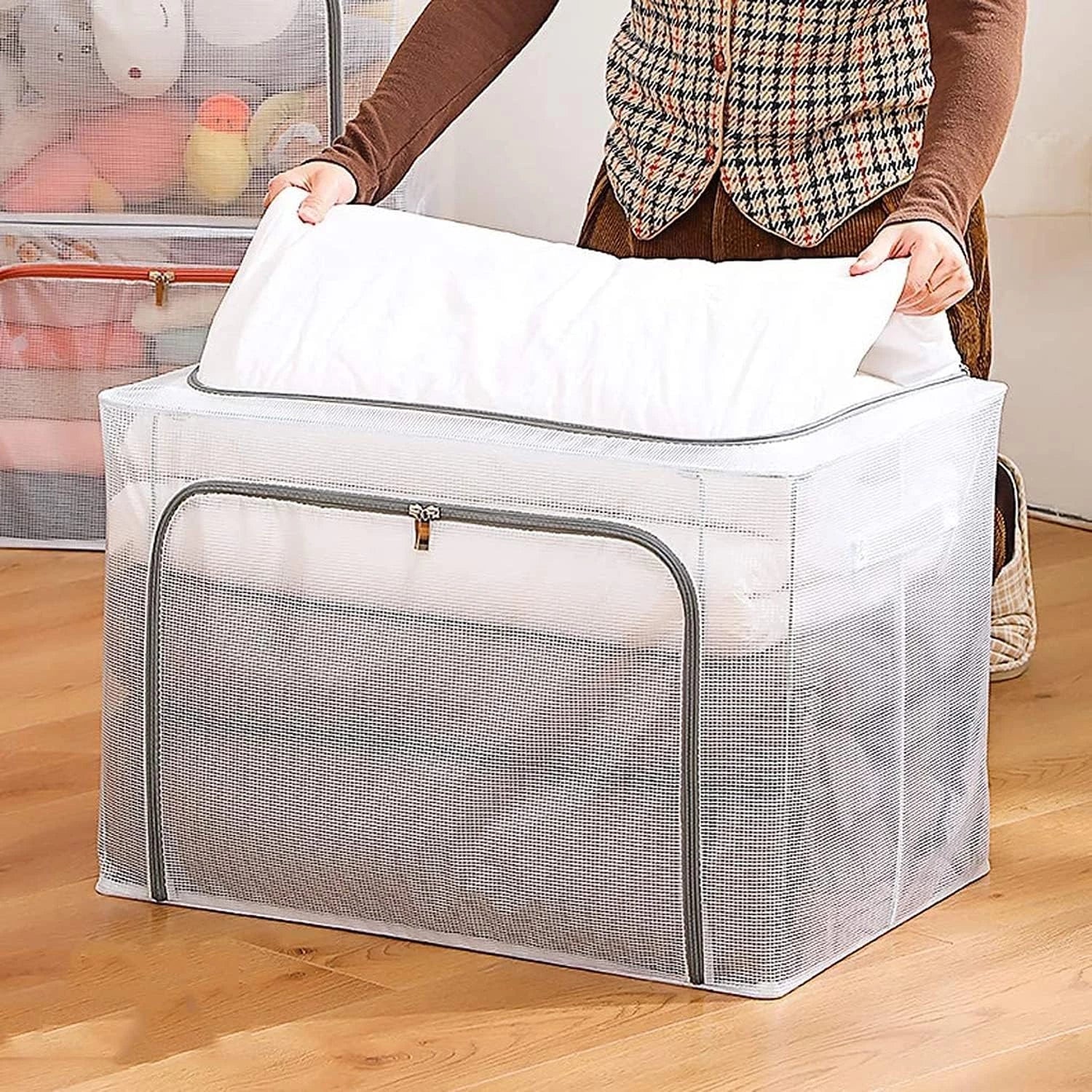 66L PVC MOONDAY GREY ZIPPED STORAGE ORGANIZER BOX