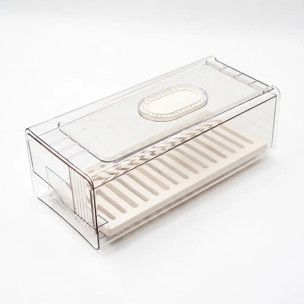 Clear Refrigerator Storage Drawer with Drain Tray
