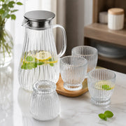 Clear Ribbed Glass Water Jug Set with 4 Cups