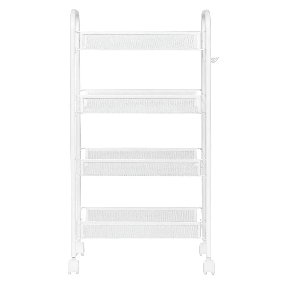 4-Tier Metal Mesh Storage Trolley / Multi-Purpose 4-Layer Metal Salon Trolley with Handle