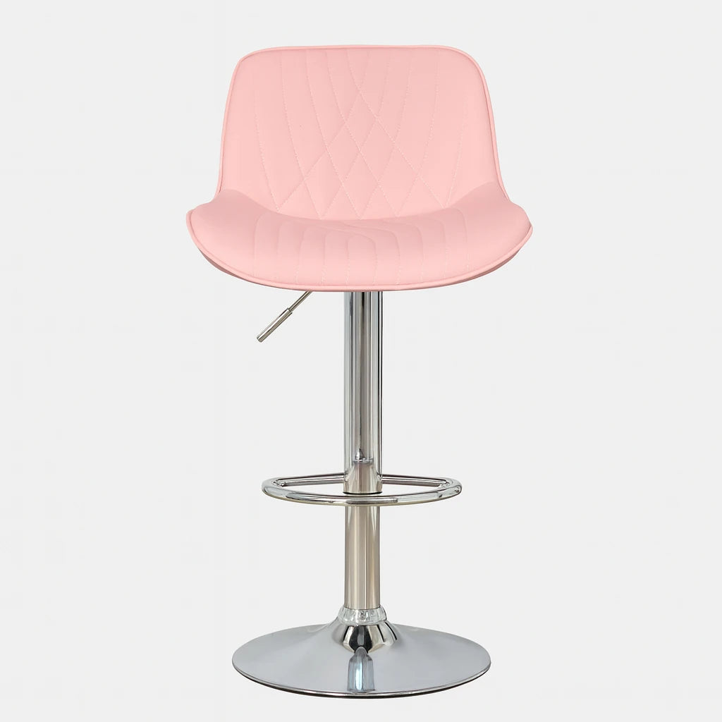 Stylish Pink Adjustable Bar Stool with Footrest / Elegant Pink Upholstered Swivel Bar Chair