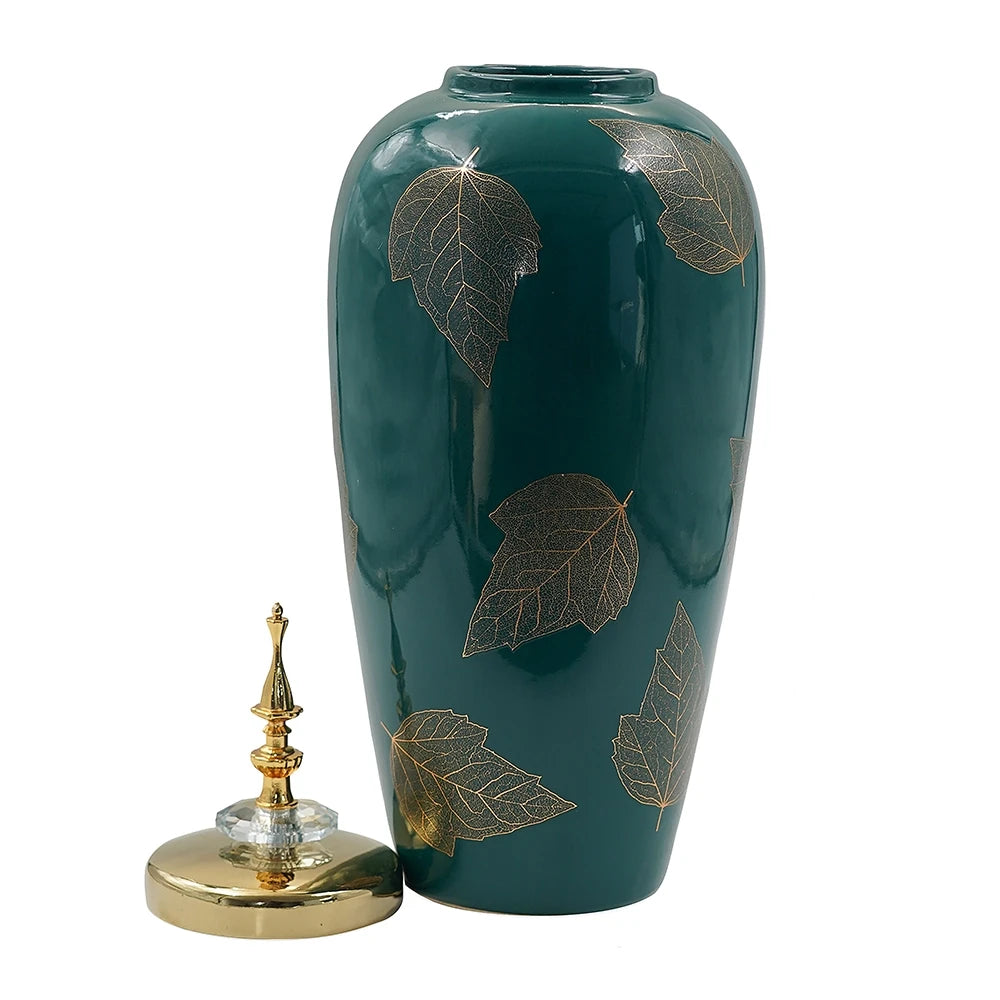GLIDED GREEN AND GOLD DECOR JAR