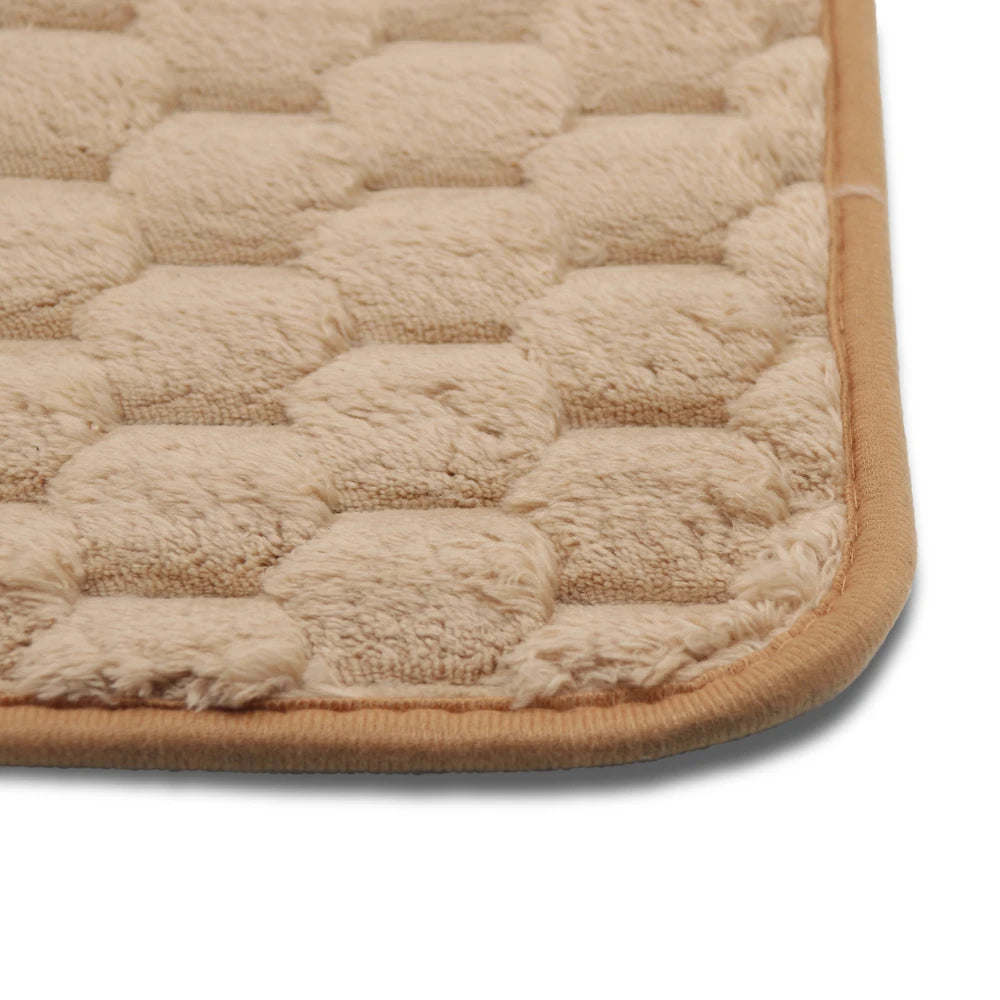 Honeycomb Soft Bathroom Floor Mat / Comfort Beige Textured Anti-Slip Living Room Carpet