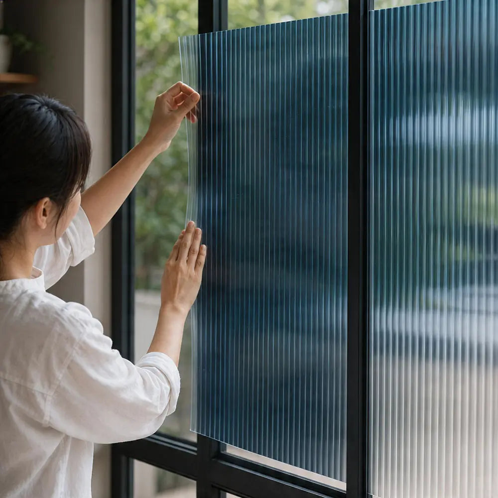 Dark Reeded Glass Privacy Sticker – Smoked Fluted Window