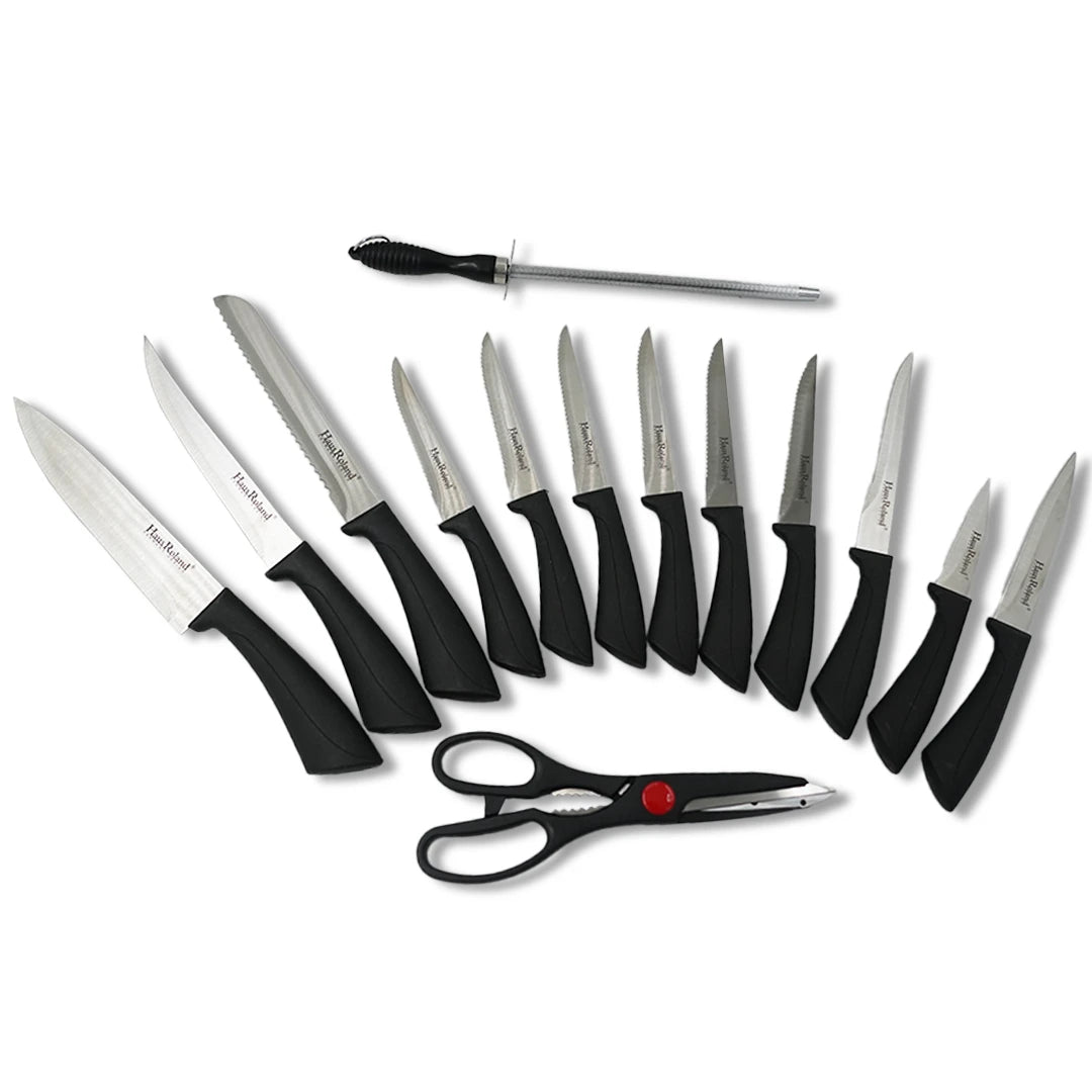 HAUS ROLAND MASTER GRIP BLACK HANDLE KNIFE BLOCK SET