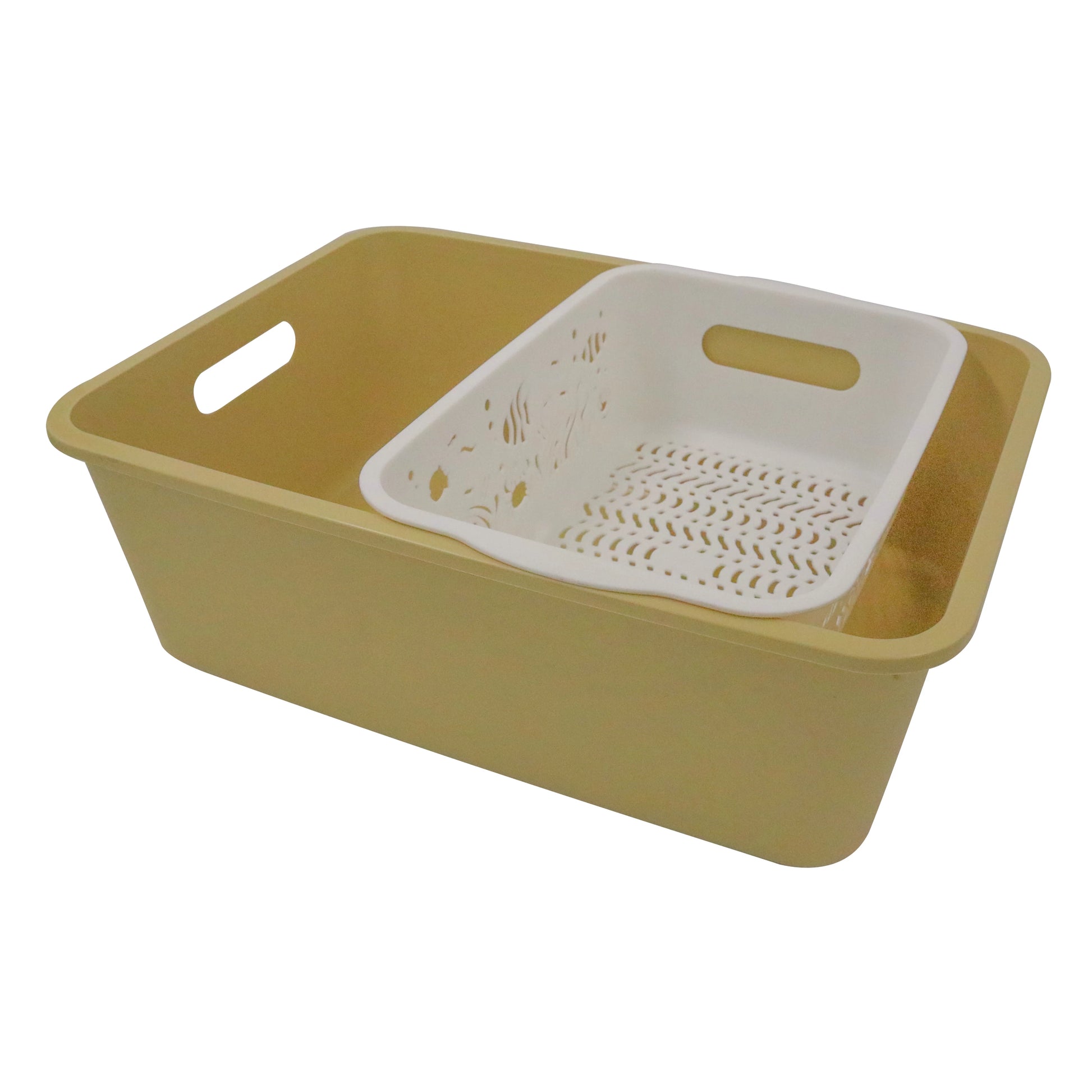 DUAL-COMPARTMENT DRAIN AND STORAGE BASKET-YELLOW