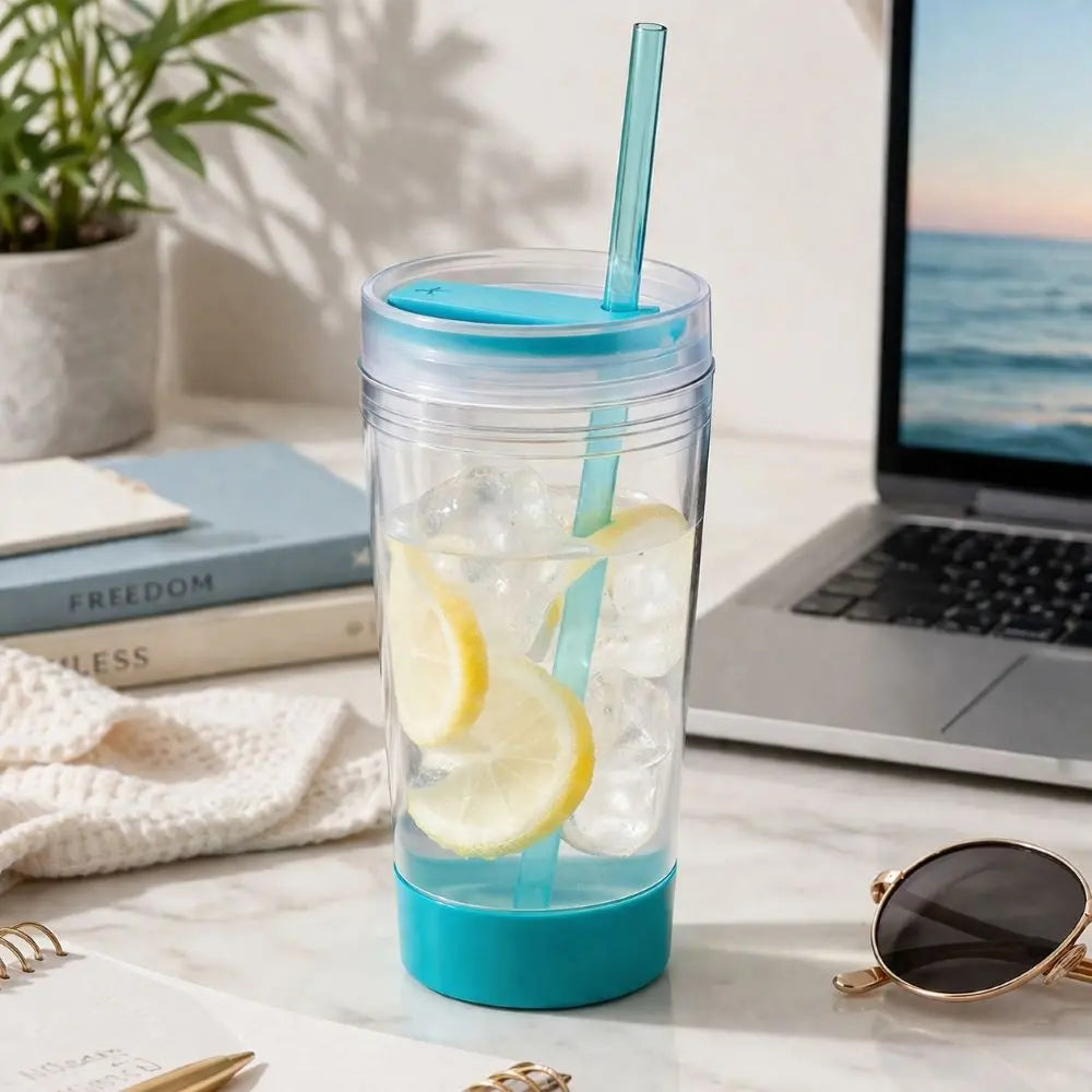 Double Wall Clear Tumbler with Straw & Lid