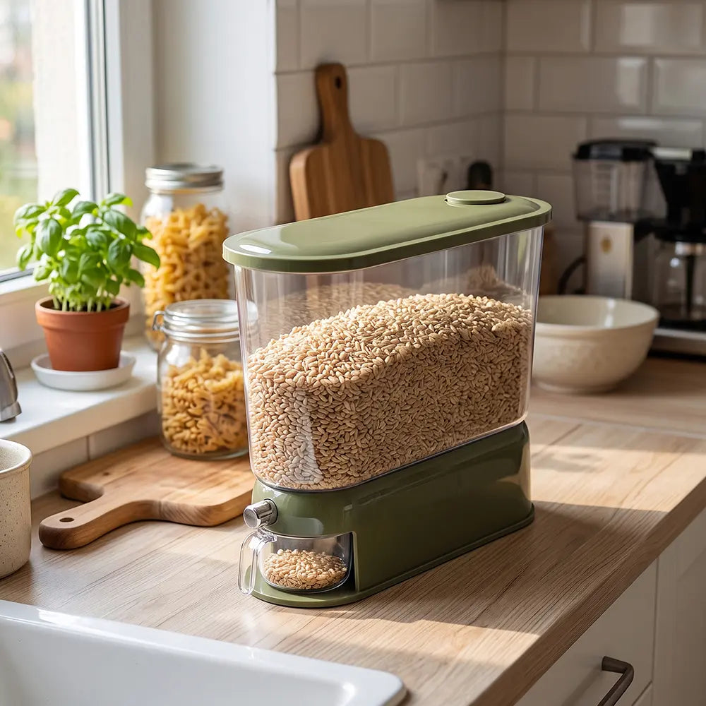 Dry Food Storage Dispenser with Measuring Cup