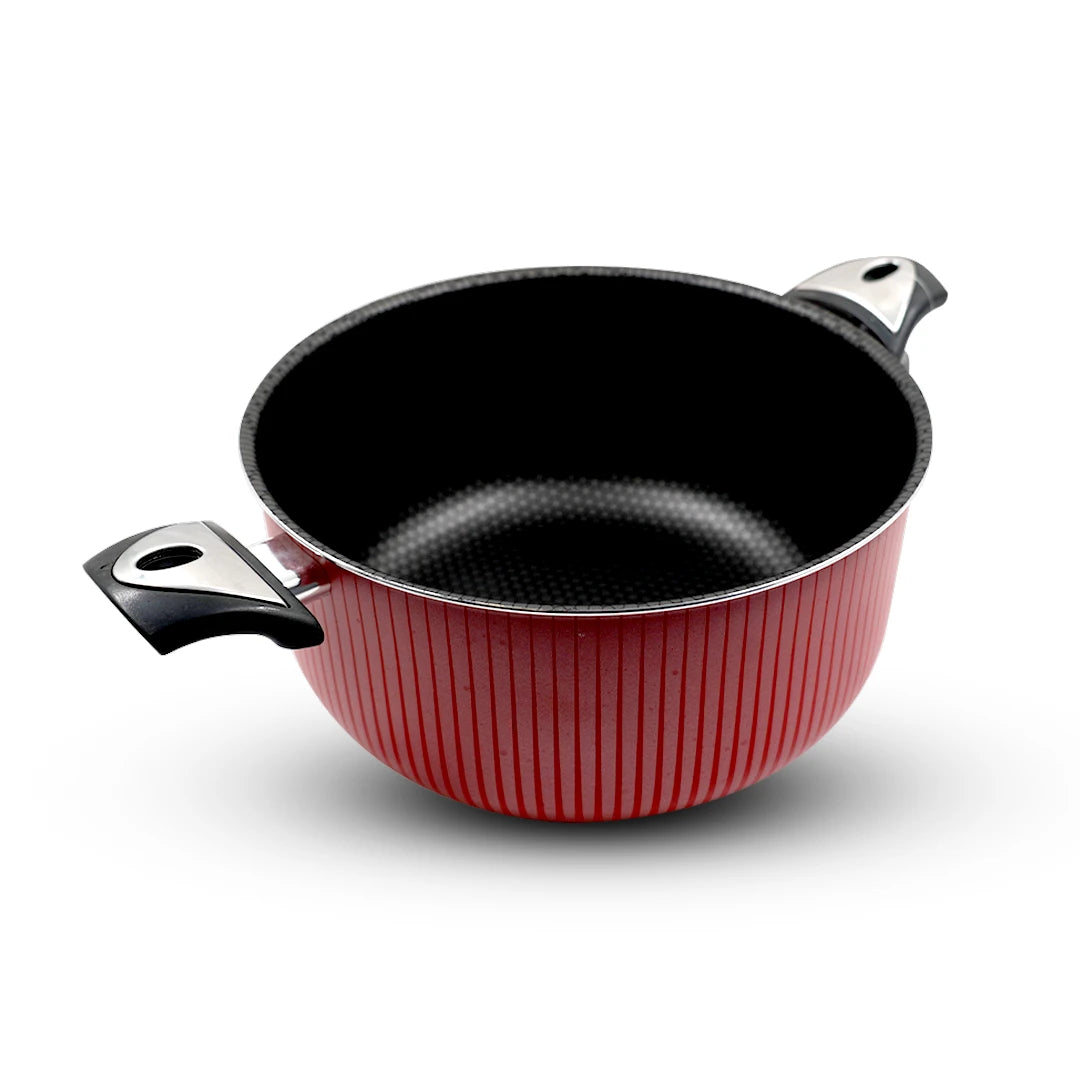 RED STRIPED NON-STICK COOKING POT WITH STAINLESS STEEL LID-28 x 14cm