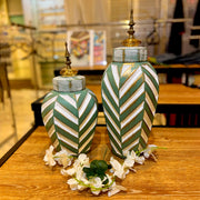 VINTAGE GREEN CHEVRON PATTERN JAR