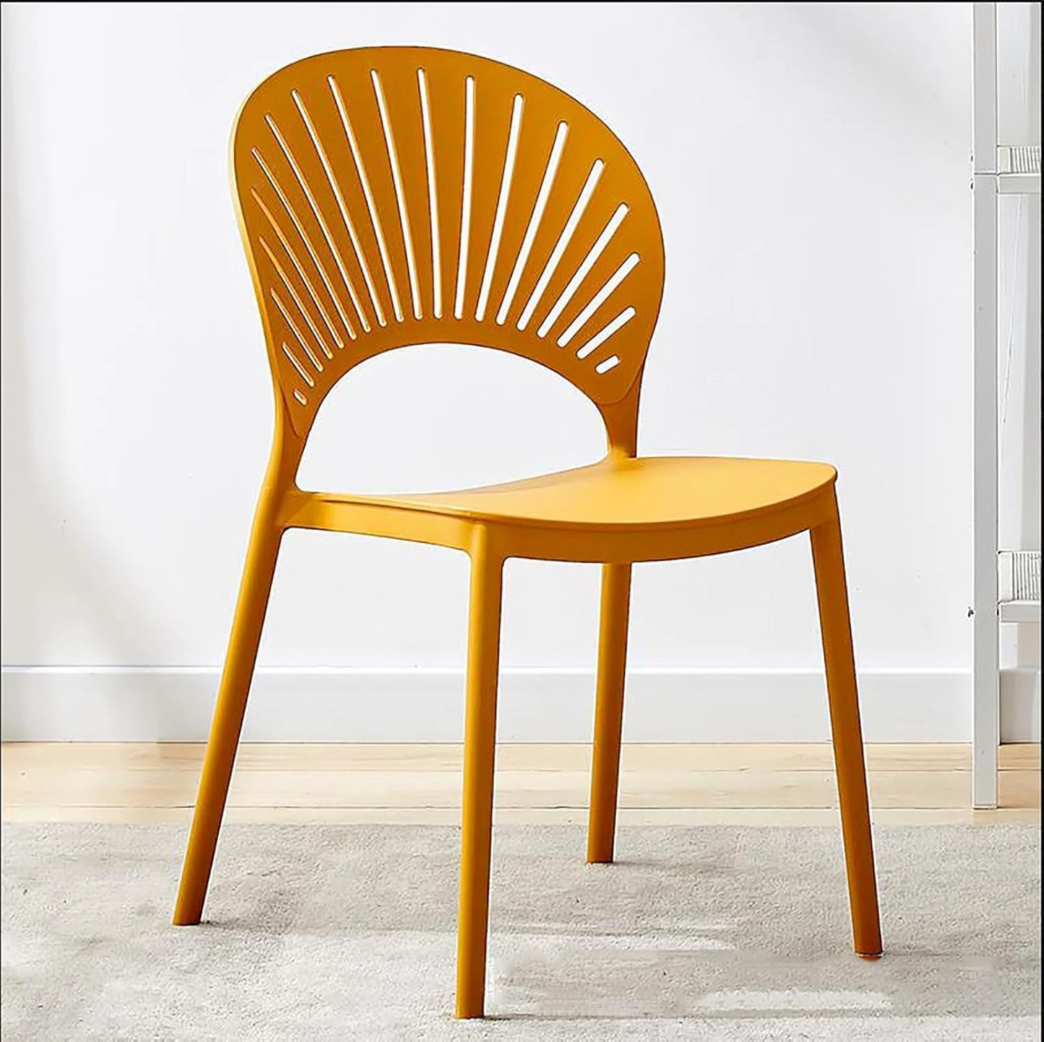 STYLISH PLASTIC CHAIR WITH SUNBURST BACKREST - YELLOW