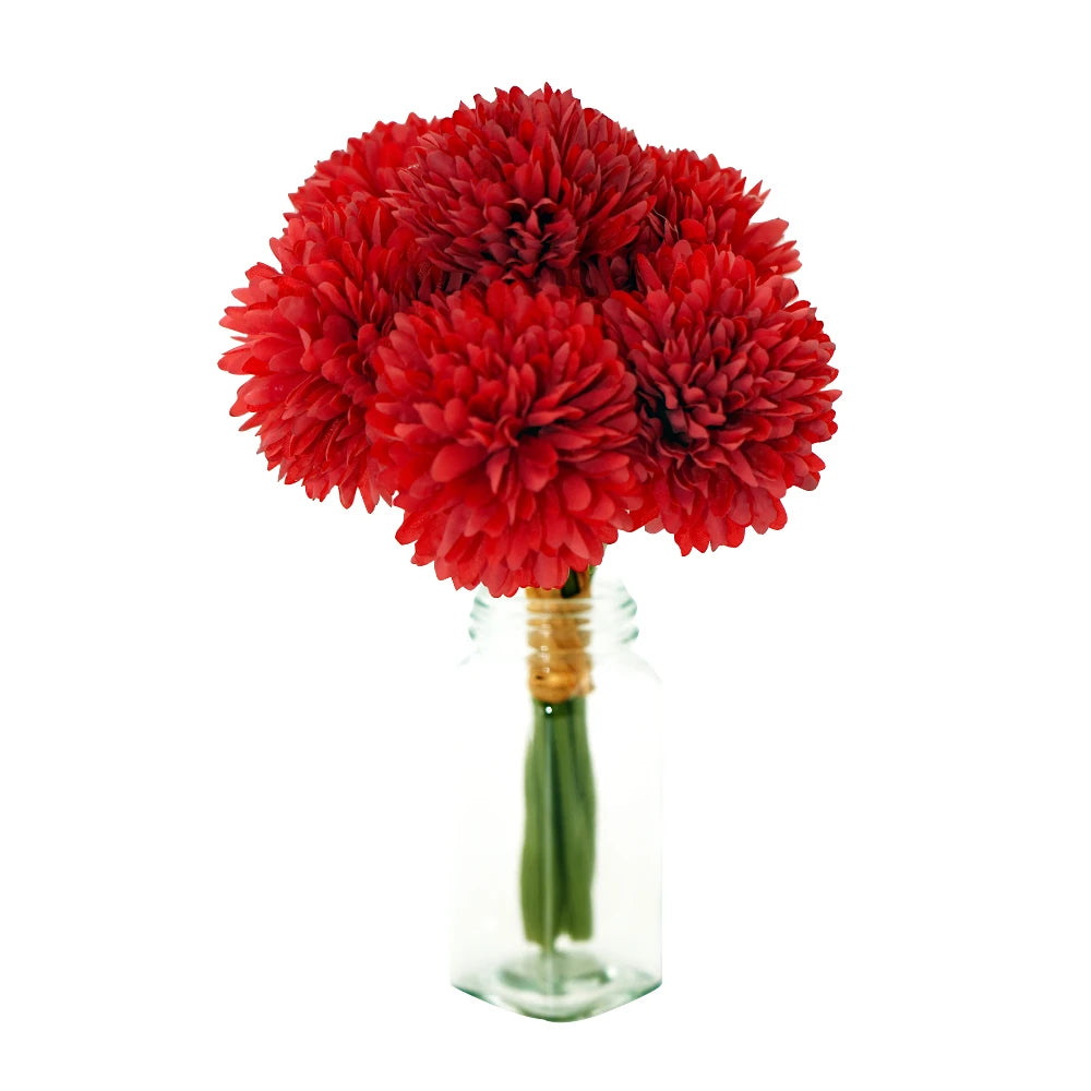 Artificial Pom Pom Flower Bouquet – Wedding & Event Décor - Red