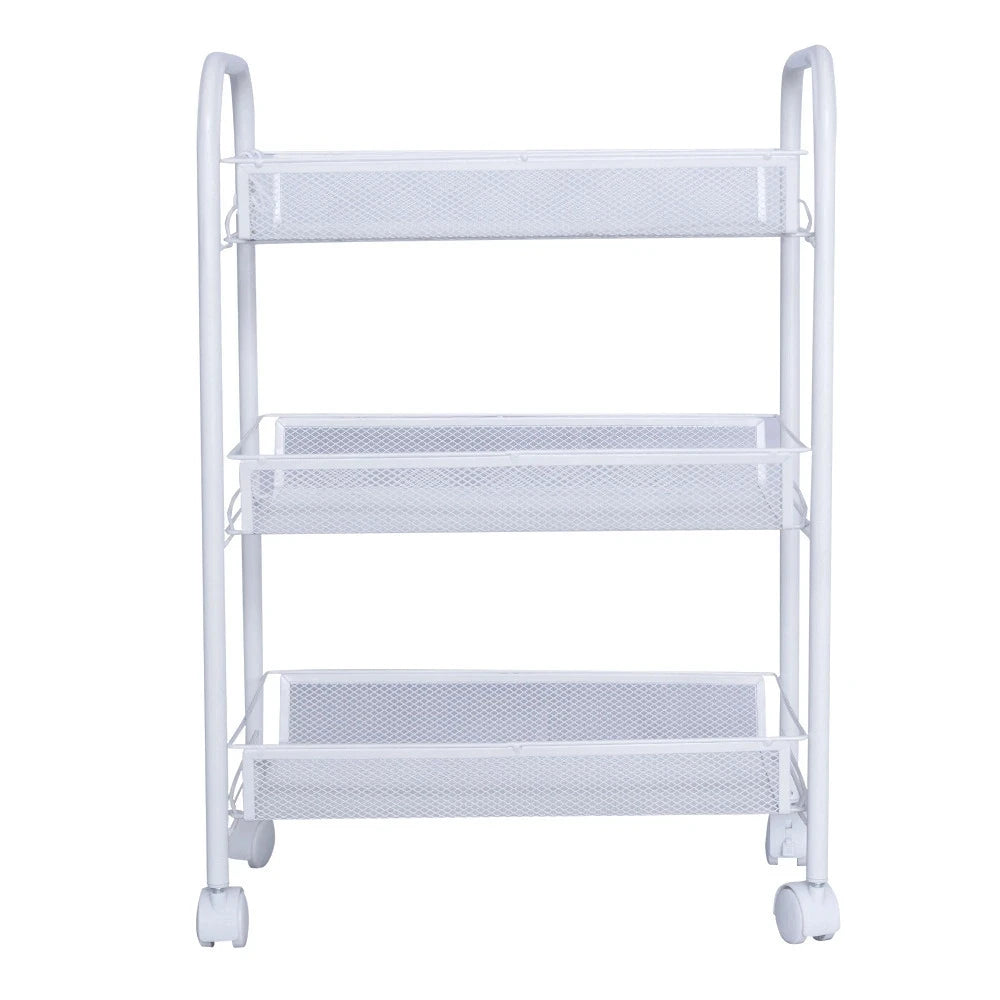 3-Tier Metal Mesh Storage Trolley / Multi-Purpose Metal Salon Trolley With Handle