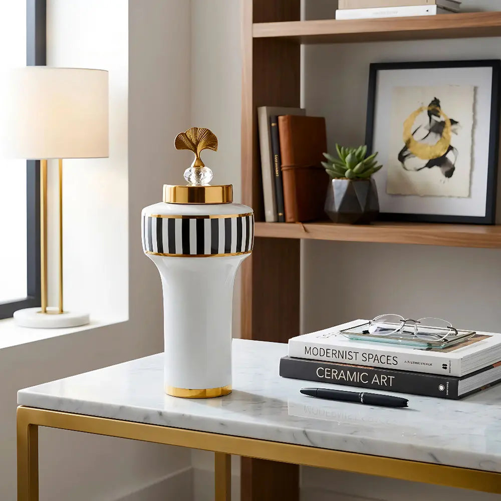Elegant Striped Decorative Jar