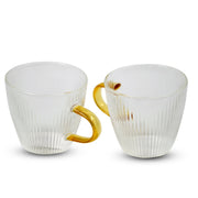 RIBBED GLASS TEA CUP SET WITH GOLDEN HANDLE – 6PCS