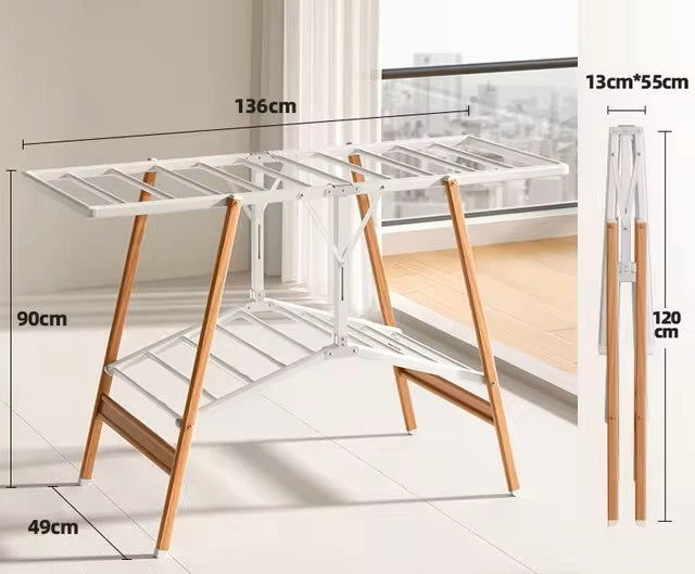 ALUMINIUM WOOD FINISH CLOTH DRYING RACK