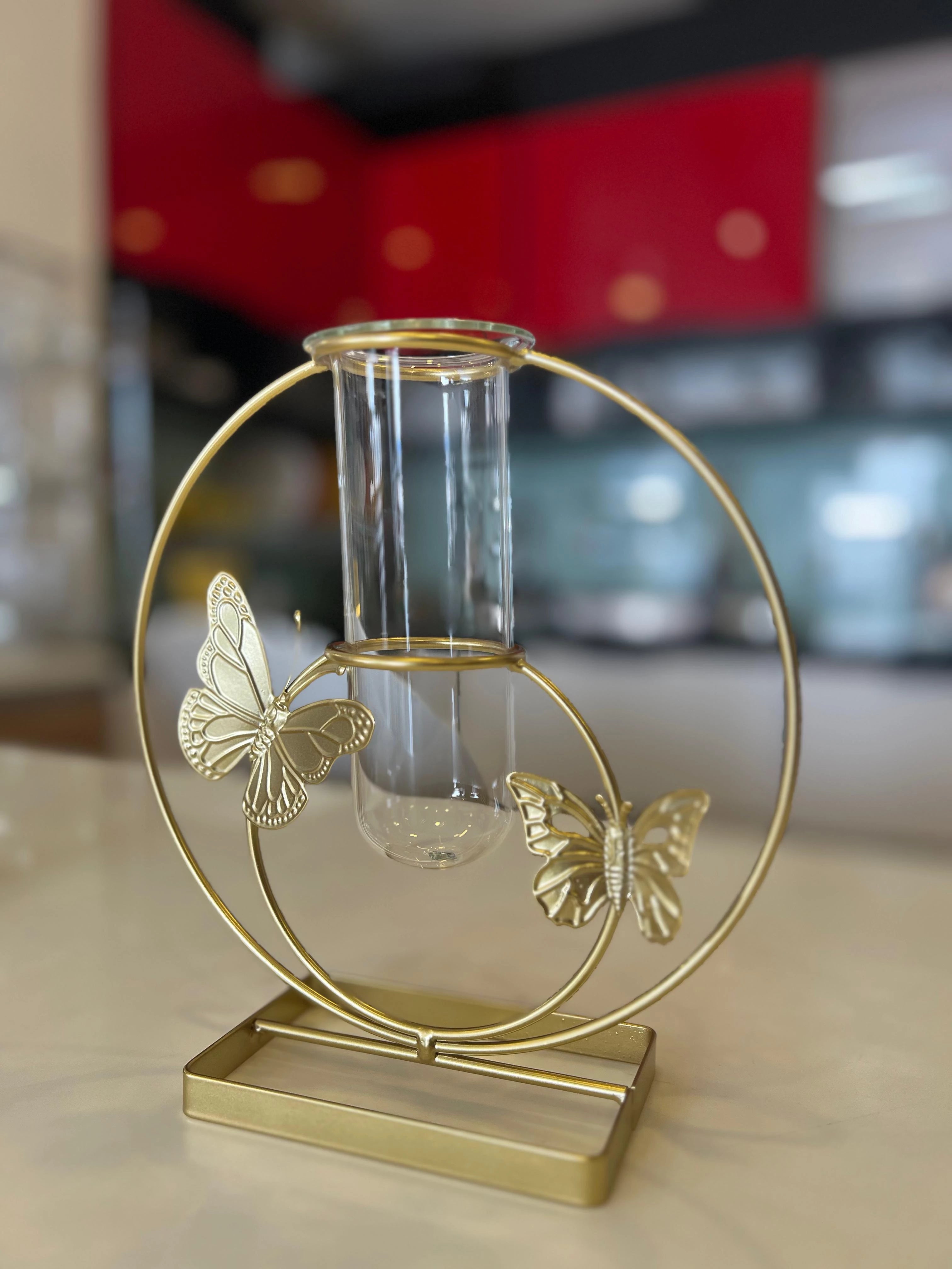 GOLD ASPIRE BUTTERFLY METAL CIRCLE CENTERPIECE VASE