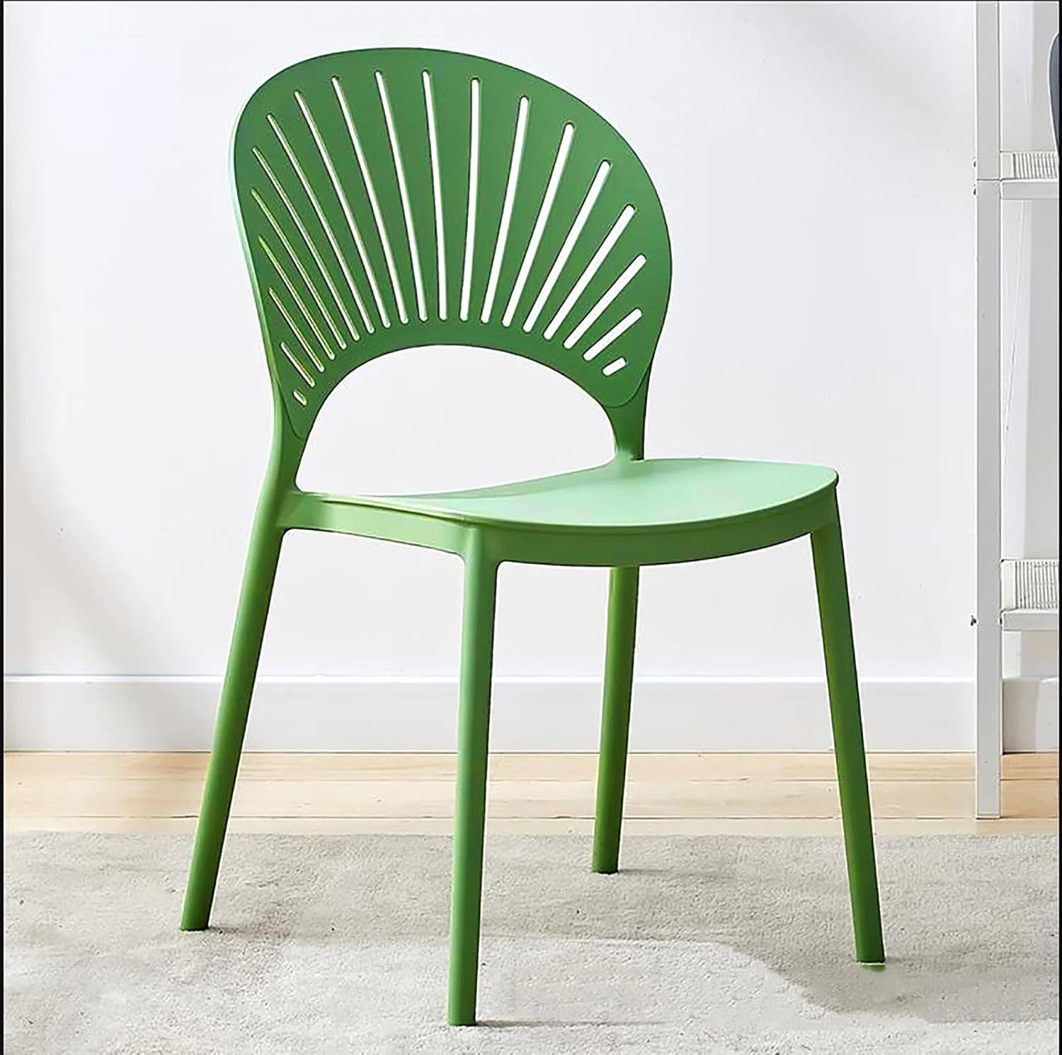 STYLISH PLASTIC CHAIR WITH SUNBURST BACKREST - GREEN