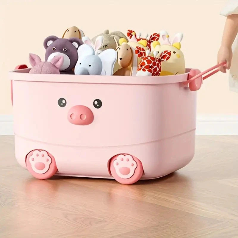 Cute Spacious & Playful Kids Storage Box / Stackable Children Organizer With Wheels & Handles