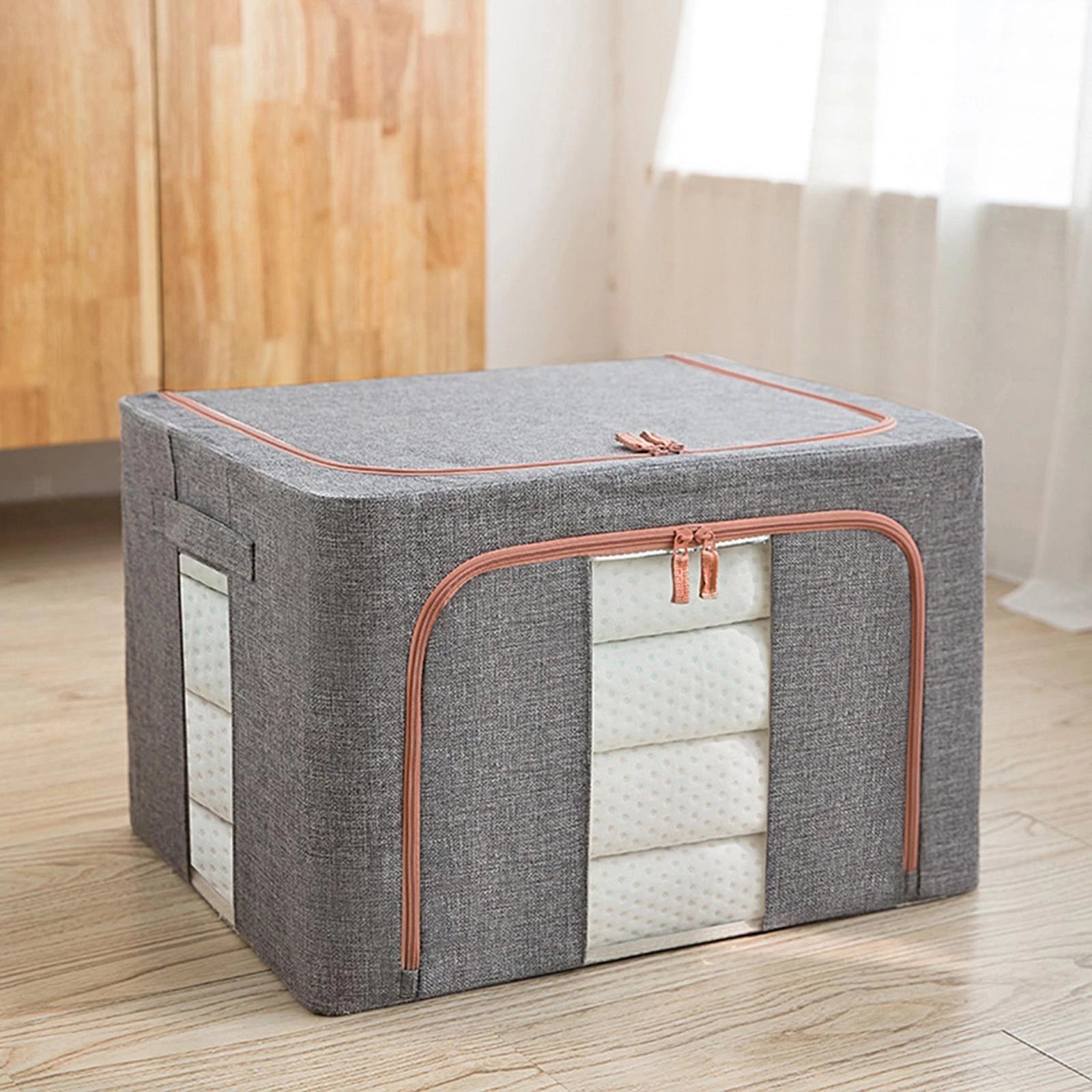 66L GREY MOONDAY ZIPPED STORAGE ORGANIZER BOX