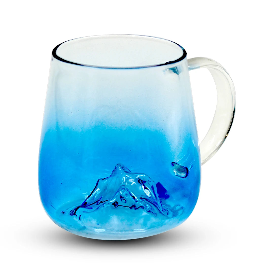 BLUE FROSTED MOUNTAIN GLASS TEA CUP / OCEAN BLUE GRADIENT GLASS MUG
