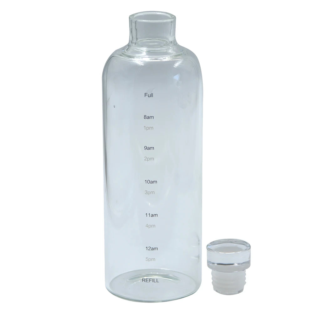 Transparent Glass Drinking Bottle with Timeline Guide-750ML
