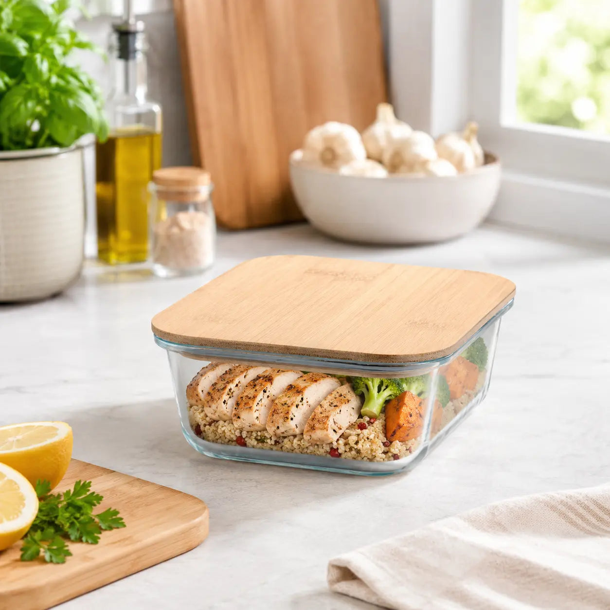 Glass Food Storage Container with Bamboo Lid