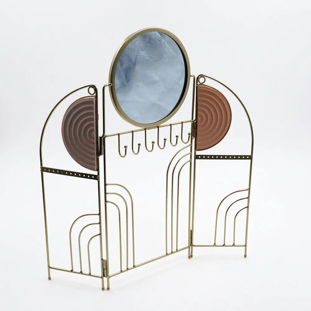 Gold Metal Jewelry Organizer Stand with Mirror
