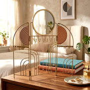 Gold Metal Jewelry Organizer Stand with Mirror