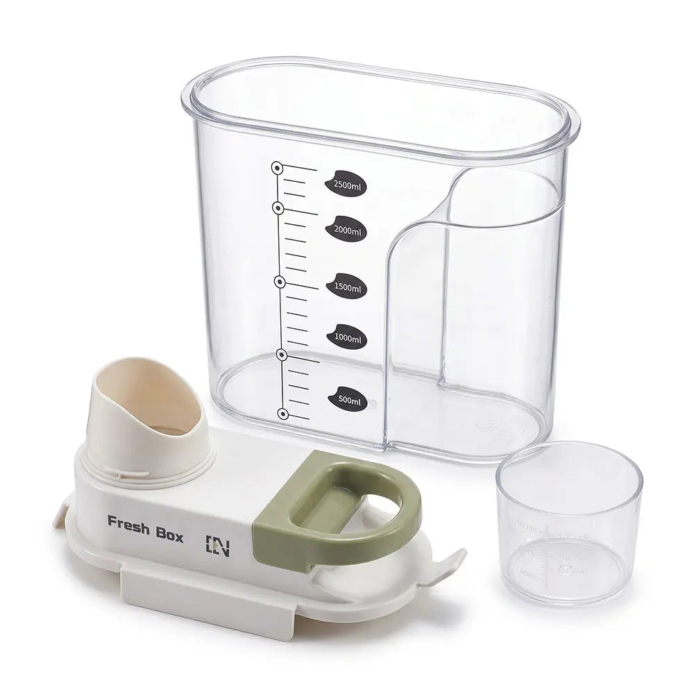 Grain Storage Dispenser with Measuring Cup