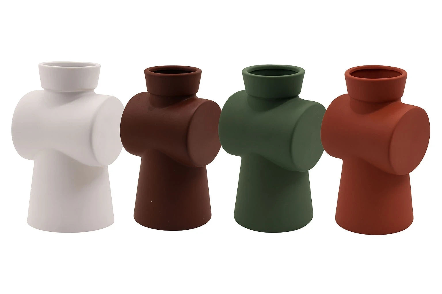 MODERN CROSS-SHAPED CERAMIC VASE | UNIQUE CROSS CYLINDER DESIGN POT