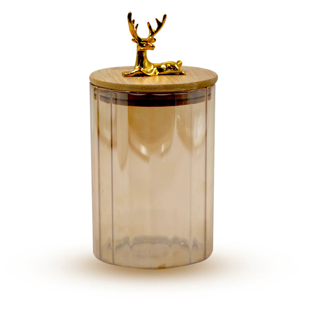 GOLDEN DEER GLASS STORAGE JAR / ANTLER GRACE STORAGE CANISTER