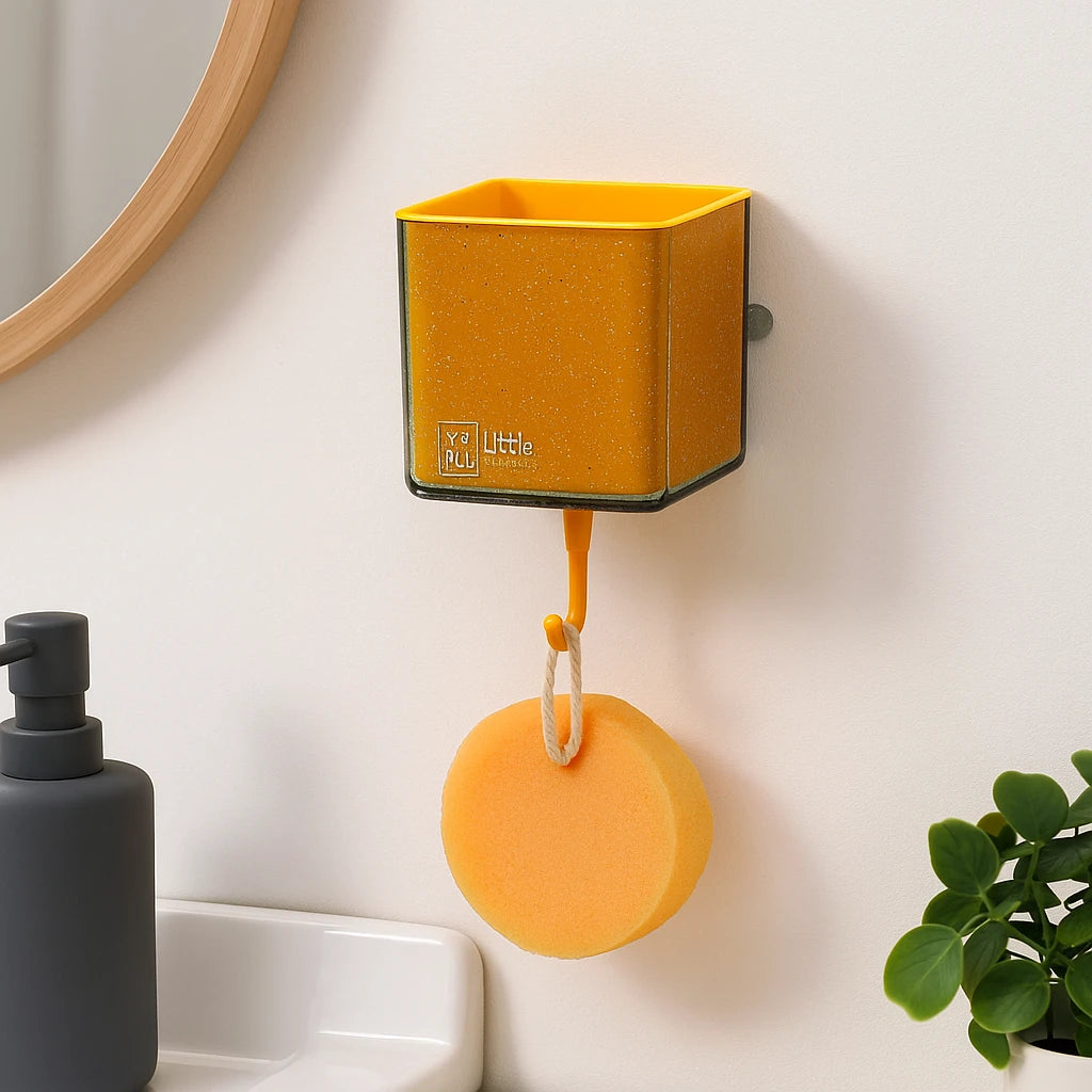 Bathroom Wall-Mounted Storage Box with Hook – Toothbrush & Essentials Holder - Yellow