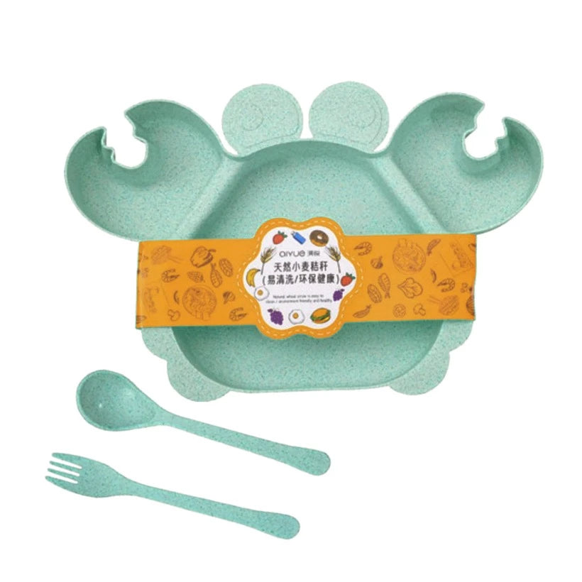 LITTLE CRAB DESIGN BABY FEEDING TRAY WITH SPOON & FORK