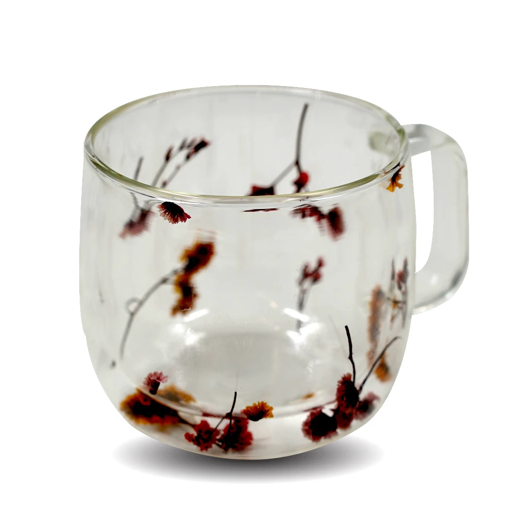 FLORAL PETAL DOUBLE-WALL GLASS CUP - 450ML