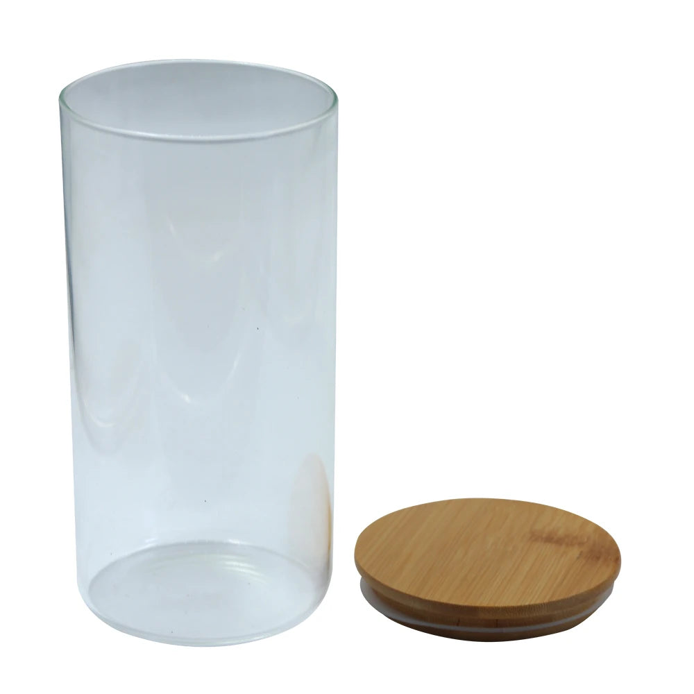Transparent Glass Kitchen Storage Jar / Airtight Food Storage Container with Wooden Lid-Large