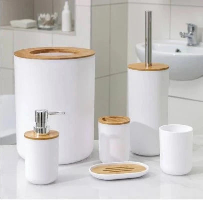 MODERN ROUND BAMBOO BATHROOM ORGANIZER SET