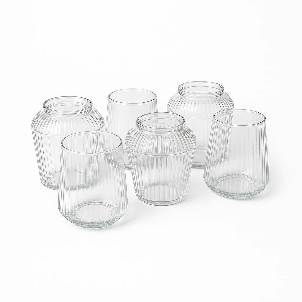 Stylish Clear Glass Drinkware Set – 6 Pieces Stylish Ribbed Glass Set