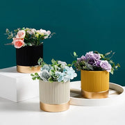 NORDIC STYLE ARTIFICIAL FLOWER POT WITH GOLD BORDER