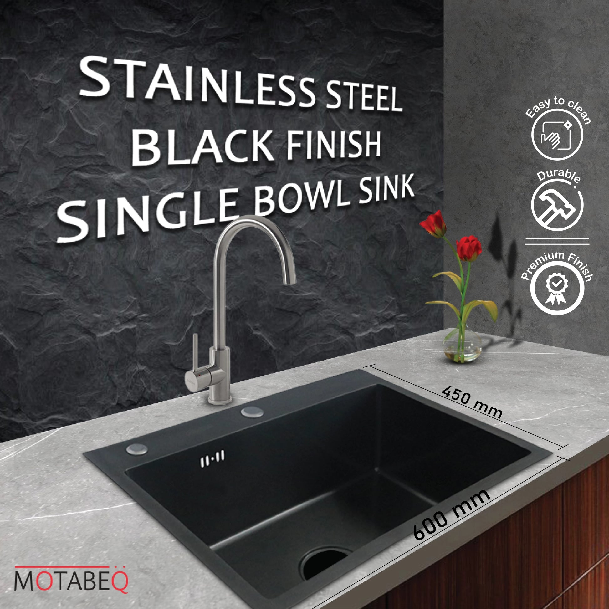 STAINLESS STEEL BLACK FINISH SINGLE BOWL SINK