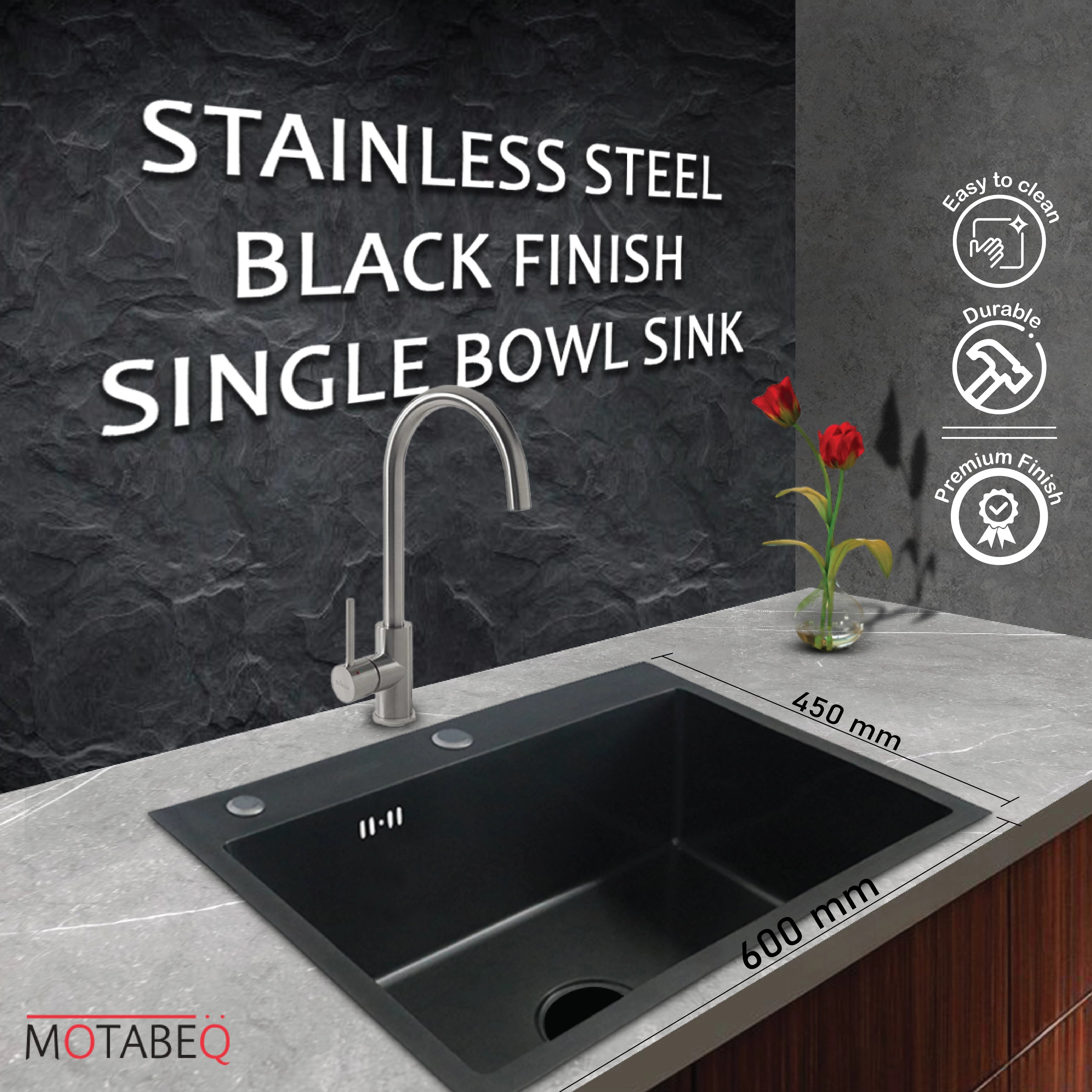 STAINLESS STEEL BLACK FINISH SINGLE BOWL SINK